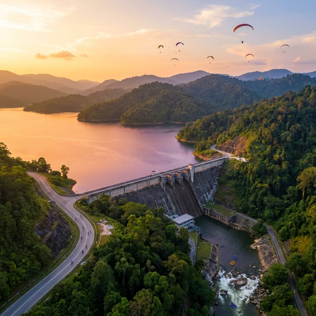 Golden Hour Drone View of Ampangan Kuala Kubu Bharu